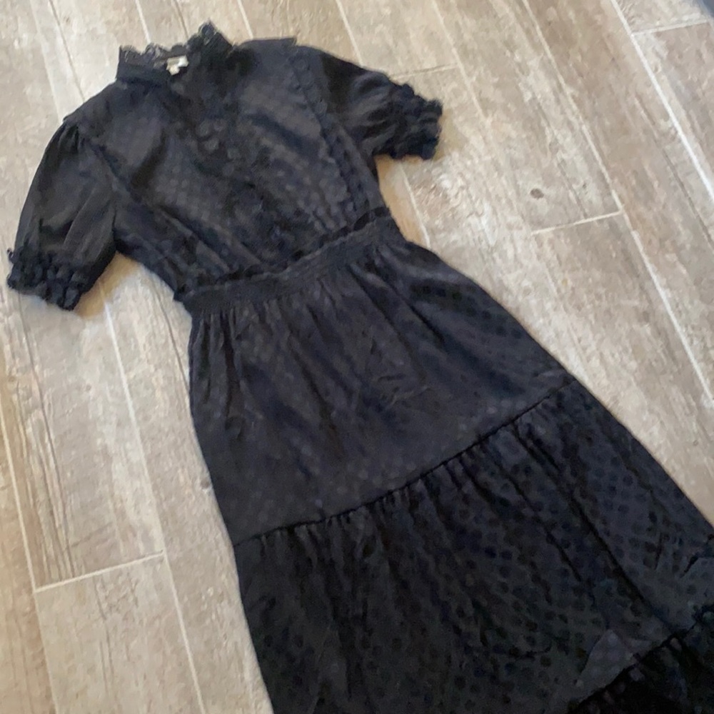 Max Studio Jet Black Tiered Ruffle & Lace Maxi Dress